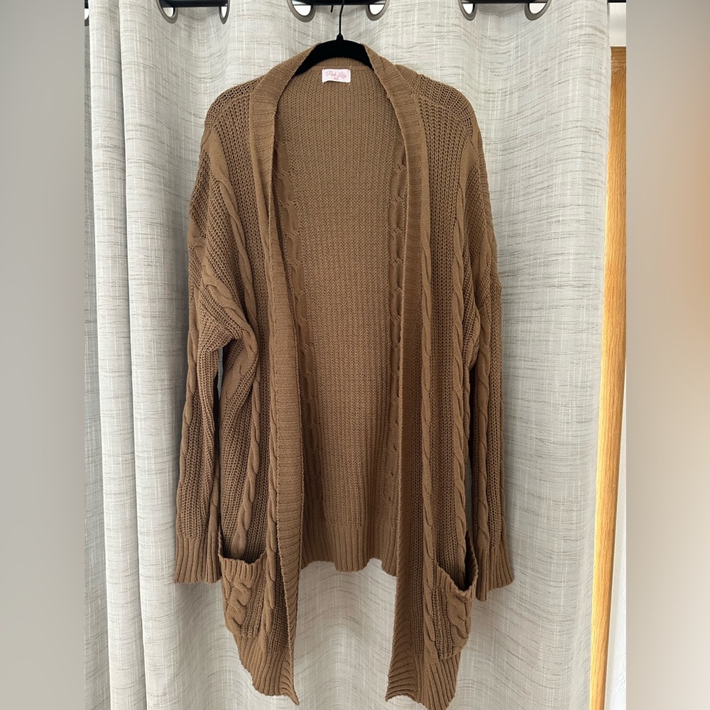 Pink Lily Cozy Brown Cable Knit Cardigan Sweater